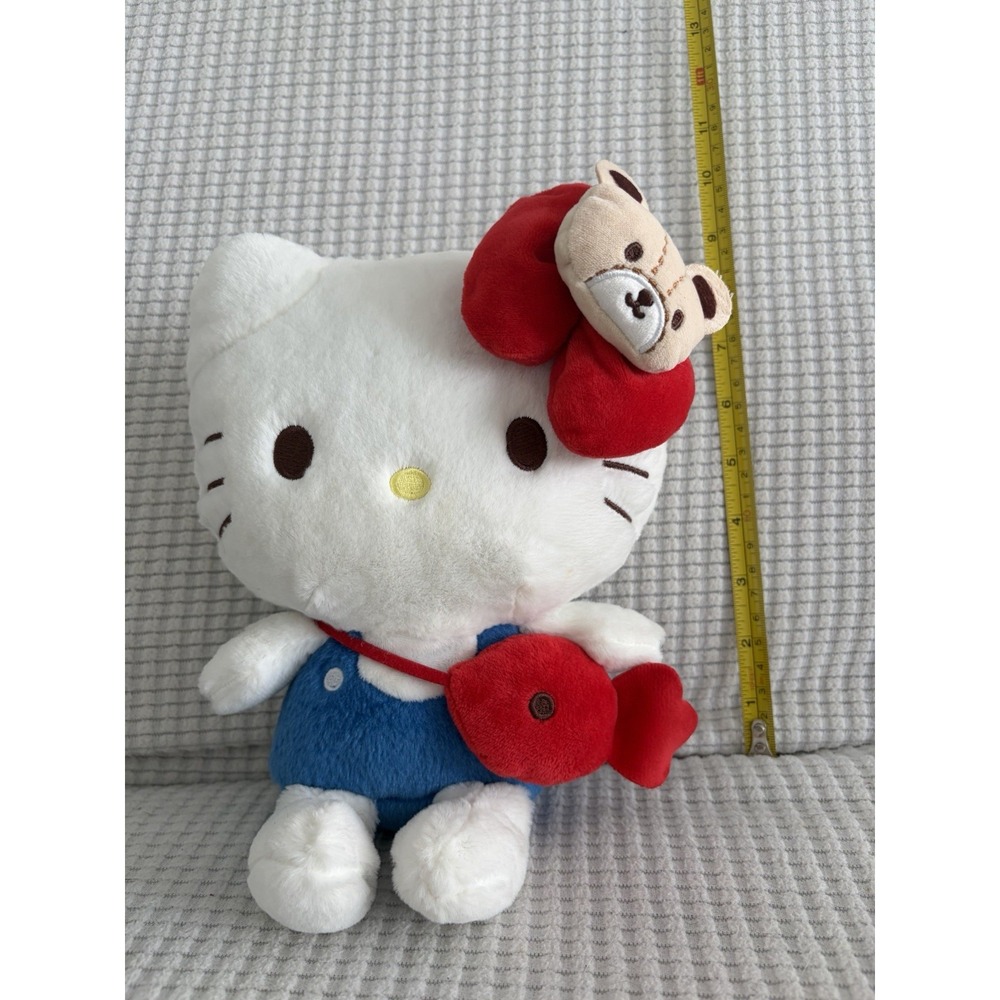 Sanrio Hello Kitty Plush With Fish purse And Teddy Bear Bow 8 Inch Toy